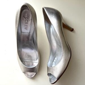 J. Crew Vintage Silver Peep Toe Heels
